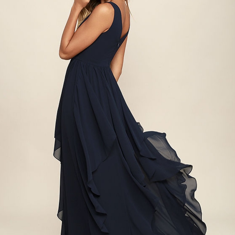 Lulu's blue flowy long bridesmaid prom dress